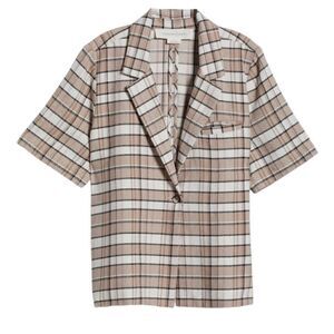 Treasure and Bond Plaid Short Sleeve Blazer